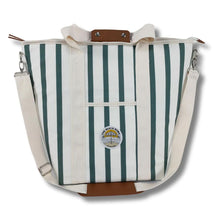 Load image into Gallery viewer, Beach Bums green and white stripe insulated material tote cooler bag