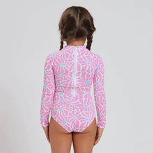 Load image into Gallery viewer, Breazies girls long sleeve swimsuit with pink and blue flowers - back viet