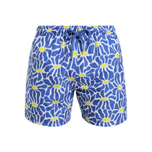 Load image into Gallery viewer, Breazies boys swim shorts with blue and yellow flowers - front view
