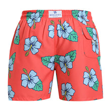 Load image into Gallery viewer, Breazies swim shorts for adults - hibiscus flower on orange background - back view