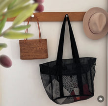 Load image into Gallery viewer, Large Black Meshie Beach Bag - Palms