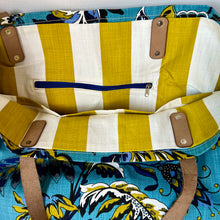Load image into Gallery viewer, Binny Bag material tote/beach bag with florals and bright blue background