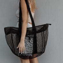 Load image into Gallery viewer, Large Black Meshie Beach Bag - Palms