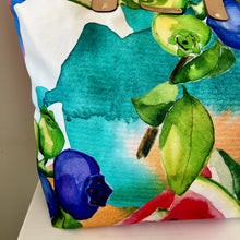 Load image into Gallery viewer, Binny Bag Watercolour fruit material tote bag, beach bag with leather handles
