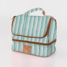 Load image into Gallery viewer, Thandana thermal insulated lunch cooler with two compartments, leather trims and handles and made from laminated fabric.