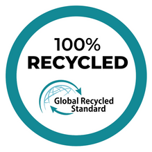 Load image into Gallery viewer, The circular teal and black logo on a white background reads "100% Recycled" and features the "Global Recycled Standard" text with an arc arrow around a globe, highlighting sustainability for recycled polyester, perfect for Breazies' Girls One Piece - Penguins | Baby Blue.