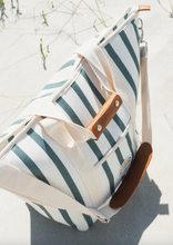 Load image into Gallery viewer, Beach Bums green and white stripe insulated material tote cooler bag
