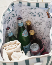 Load image into Gallery viewer, Beach Bums green and white stripe insulated material tote cooler bag