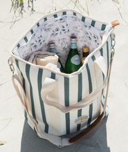 Load image into Gallery viewer, Beach Bums green and white stripe insulated material tote cooler bag
