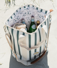 Load image into Gallery viewer, Beach Bums green and white stripe insulated material tote cooler bag
