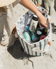Load image into Gallery viewer, Blue and white stripe insulated material tote cooler bag
