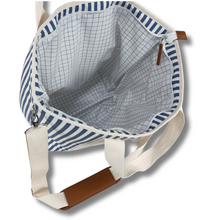 Load image into Gallery viewer, Blue and white stripe insulated material tote cooler bag