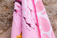 Load image into Gallery viewer, Close up of Bobums UAE Microfibre beach towel with Wild Pines design on double sided towel