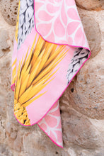 Load image into Gallery viewer, Close up of Bobums UAE Microfibre beach towel with Wild Pines design on double sided towel