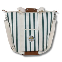 Load image into Gallery viewer, Beach Bums green and white stripe insulated material tote cooler bag
