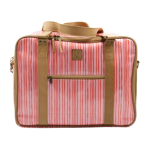 Front View IY Apparel Overnight bag Pink Stripes