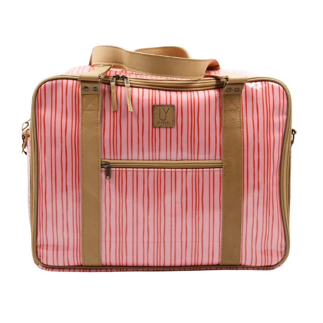 Front View IY Apparel Overnight bag Pink Stripes