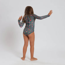 Load image into Gallery viewer, Breazies Girls Long sleeve swimwear back view leopard army print
