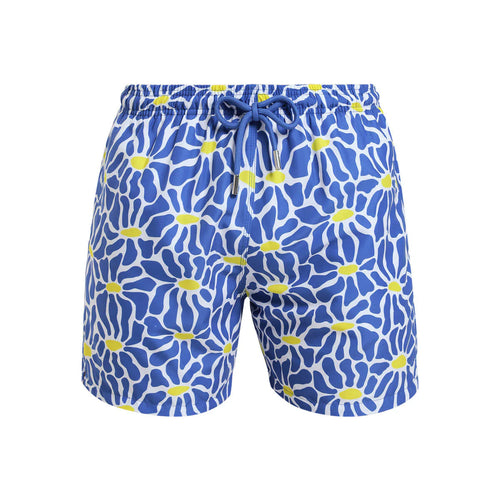 Breazies boys swim shorts with blue and yellow flowers - front view