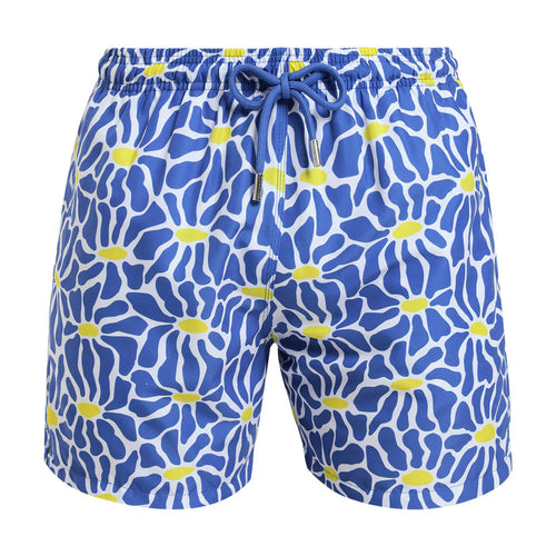 Breazies men swim shorts with blue and yellow flowers - front view