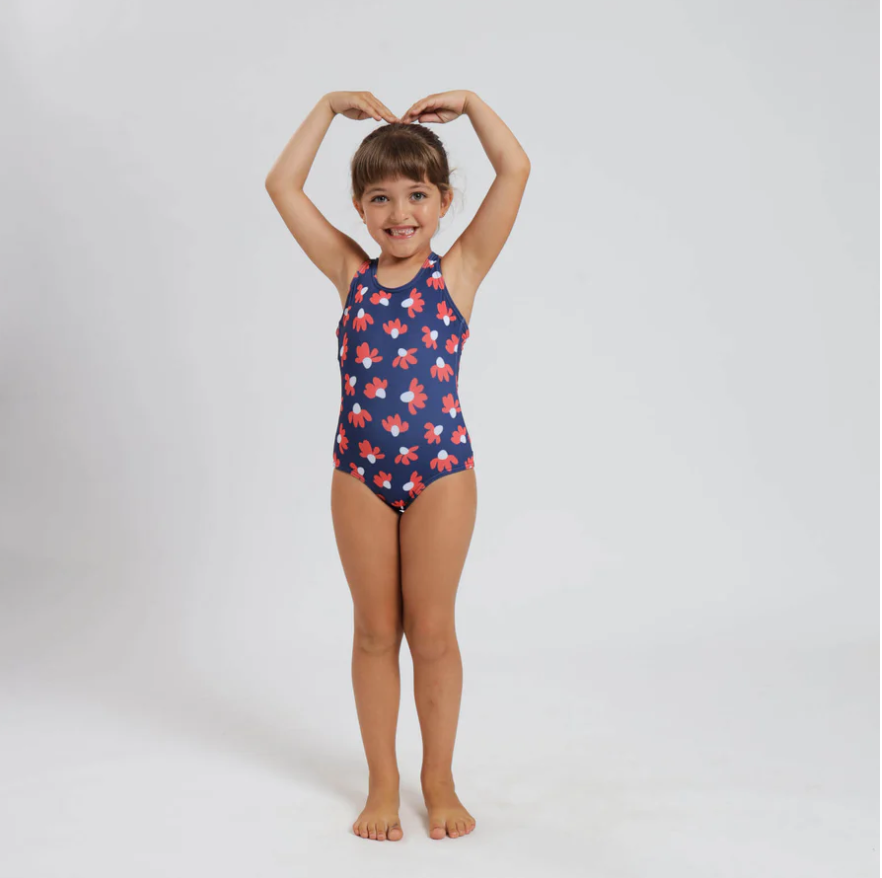 Girls' one piece swimsuit - Navy Daisy