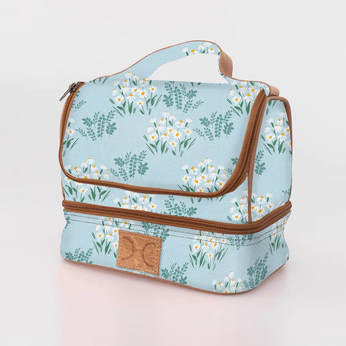 Thandana blue daisy print insulated thermal cooler bag. perfect for lunch or snacks or even to keep makeup cool in summer.