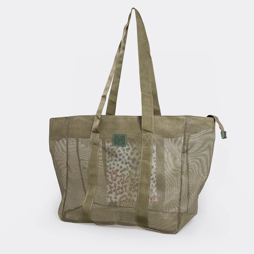 Thandana large mesh beach bag in olive green.