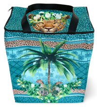 Load image into Gallery viewer, Turquiose Palm Tree and leopards, Soft insulated cooler bag from Macaroon, South Africa
