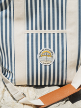 Load image into Gallery viewer, Blue and white stripe insulated material tote cooler bag
