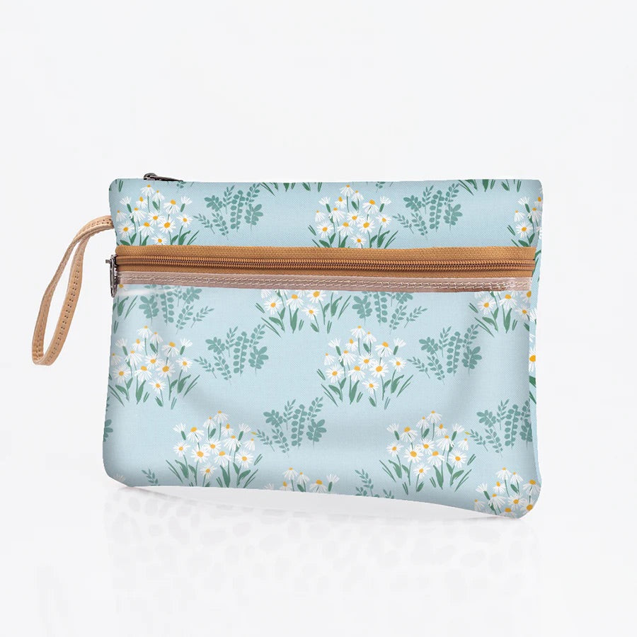 Sticky Fingers Clear Pouch Laminated Fabric - Crazy Daisy Sage