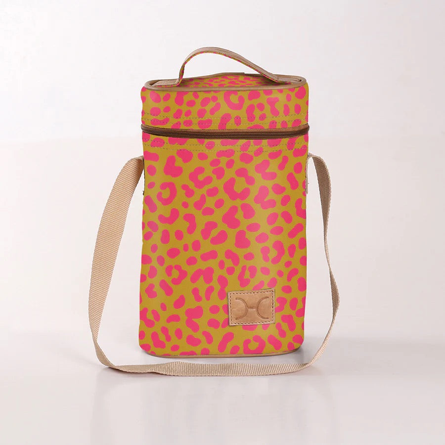 Wine Cooler Double Carry Laminated Fabric - Cheetah Preppy