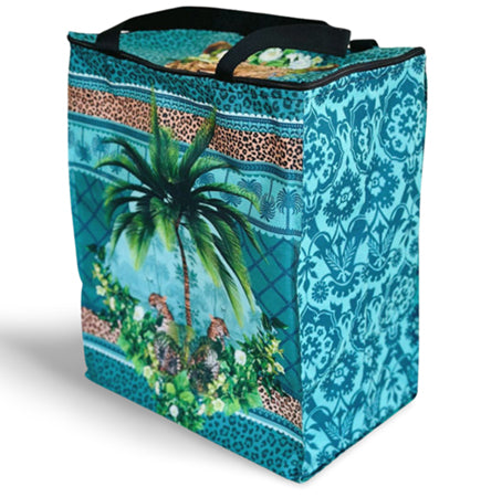 Turquiose Palm Tree and leopards, Soft insulated cooler bag from Macaroon, South Africa
