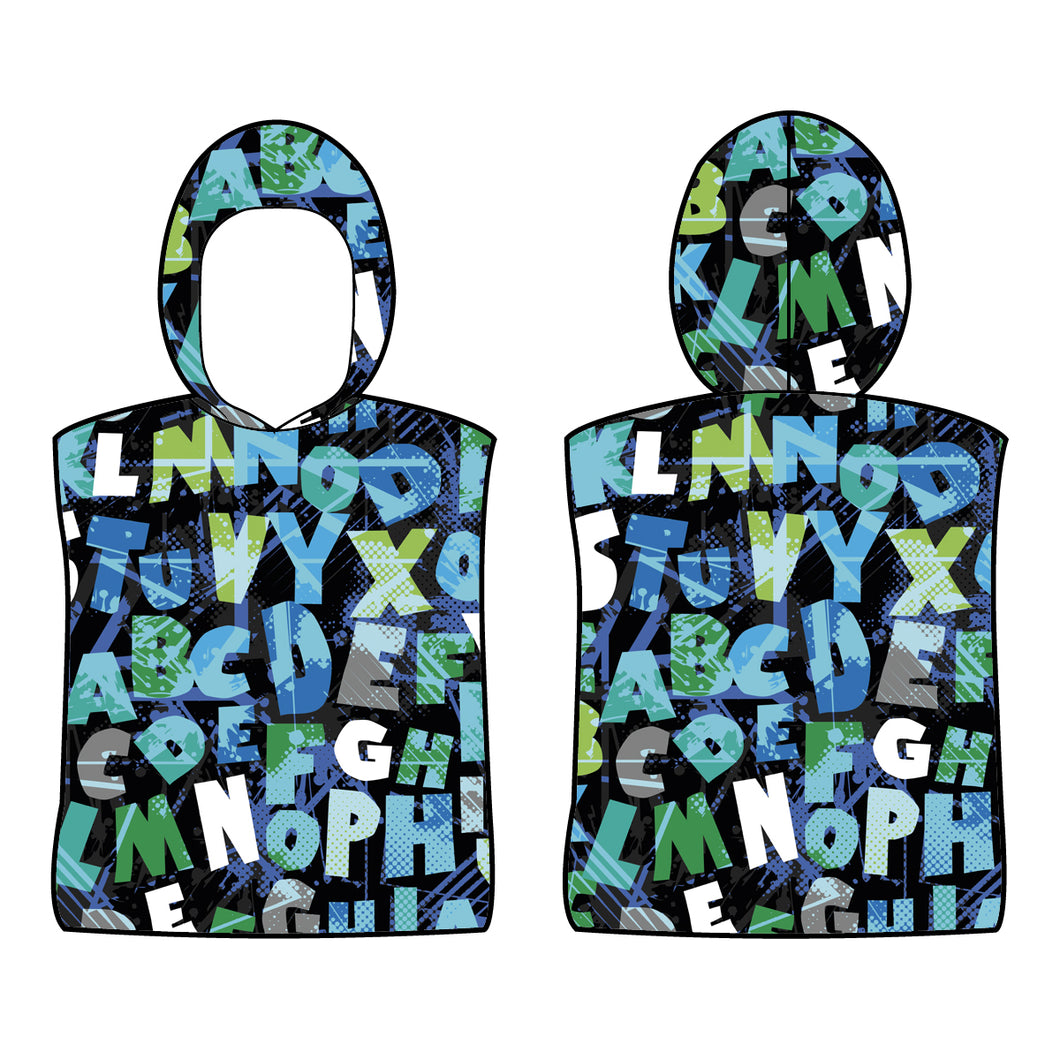 Kids Hoodie Towel - Blue Alphabet