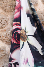 Load image into Gallery viewer, Close up of Bobums UAE Microfibre beach towel with Vintage Rose design
