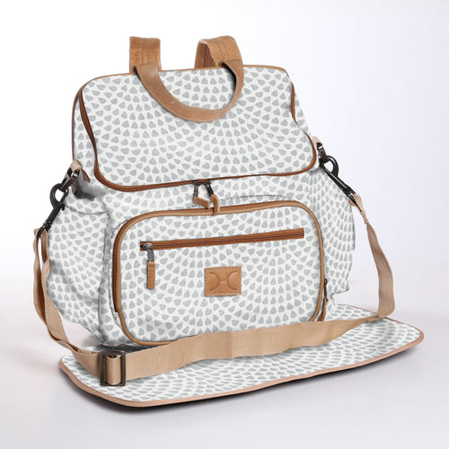 Grey moonstruck Thandana baby diaper backpack, water-resistant laminated fabric, practical and modern.