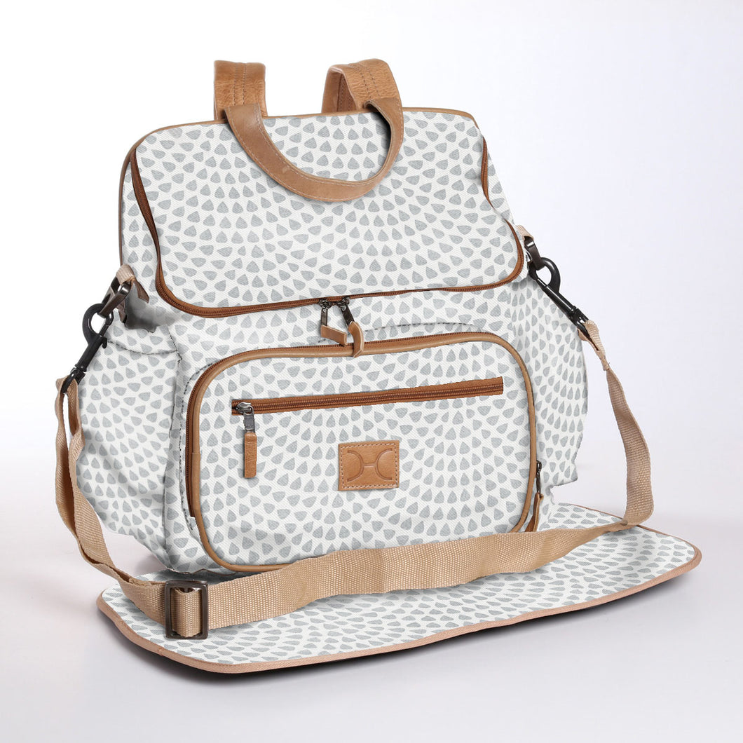 Grey moonstruck Thandana baby diaper backpack, water-resistant laminated fabric, practical and modern.