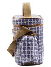 Load image into Gallery viewer, Side view of the IY Apparel insulated snakpak lunch cooler with adjustable strap, water bottle pocket and handle plus a handy pocket in front for valuables.
