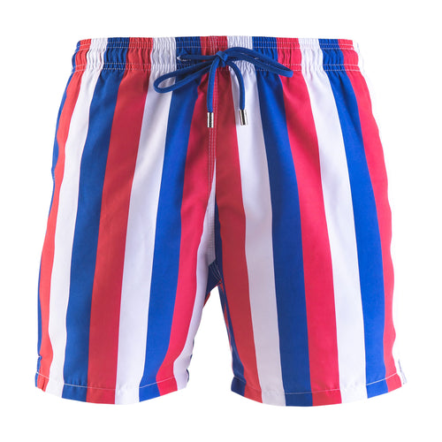 Front - Adult swim shorts - Stripes design in Blue, Coral and White